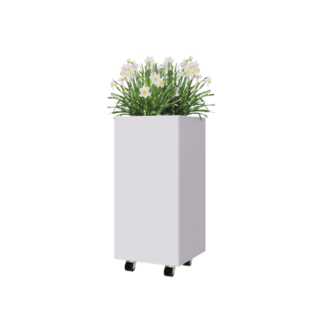 Jardinera de acero - Cuadrado - 40 x 40 x 80 cm - RAL9010 mate (blanco) - Con placa inferior - Con ruedas