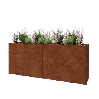 Jardinera XXL de acero corten - Rectángulo - 200 x 50 x 80 cm - Con placa inferior