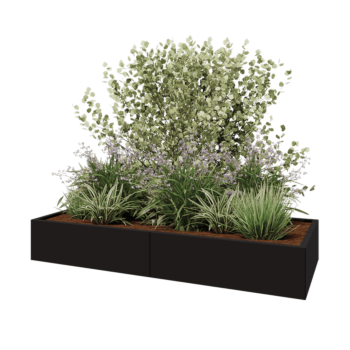 Jardinera XXL de acero - Rectángulo - 200 x 80 x 30 cm - RAL9005 mate (negro) - Con placa inferior