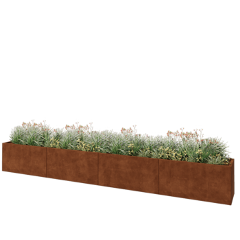 Jardinera XXL de acero corten - Rectángulo - 480 x 50 x 60 cm - Con placa inferior