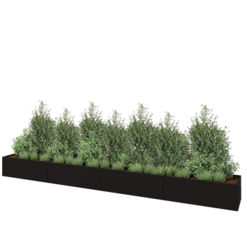 Jardinera XXL de acero - Rectángulo - 480 x 50 x 40 cm - RAL9005 mate (negro) - Con placa inferior