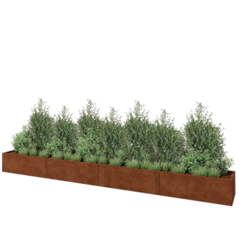Jardinera XXL de acero corten - Rectángulo - 480 x 50 x 40 cm - Con placa inferior