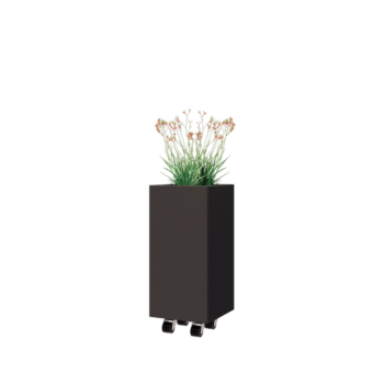 Jardinera de acero - Cuadrado - 30 x 30 x 60 cm - Otro color RAL - Con placa inferior - Con ruedas