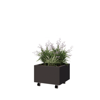 Jardinera de acero - Cuadrado - 50 x 50 x 30 cm - Otro color RAL - Con placa inferior - Con ruedas