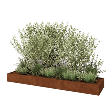 Jardinera XXL de acero corten - Rectángulo - 360 x 80 x 30 cm - Con placa inferior