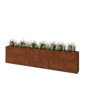 Jardinera XXL de acero corten - Rectángulo - 360 x 30 x 80 cm - Con placa inferior