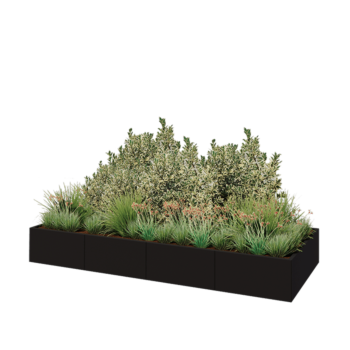 Jardinera XXL de acero - Rectángulo - 320 x 120 x 40 cm - RAL9005 mate (negro) - Con placa inferior