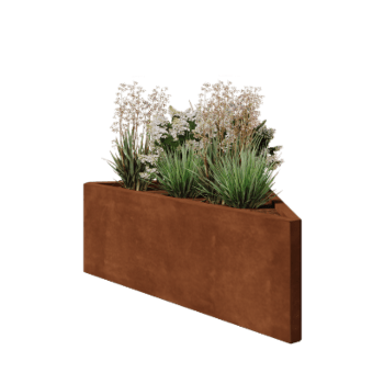 Jardinera de acero corten - Triángulo isósceles - 112,2 x 60,5 x 40 cm - Sin placa inferior
