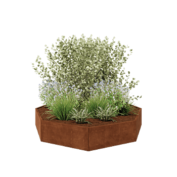 Jardinera de acero corten - Octágono - 241,4 x 241,4 x 40 cm - Sin placa inferior