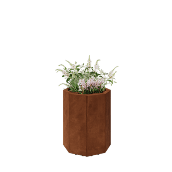 Jardinera de acero corten - Octágono - 48,3 x 48,3 x 60 cm - Con placa inferior - Con patas