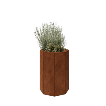 Jardinera de acero corten - Octágono - 48,3 x 48,3 x 70 cm - Con placa inferior