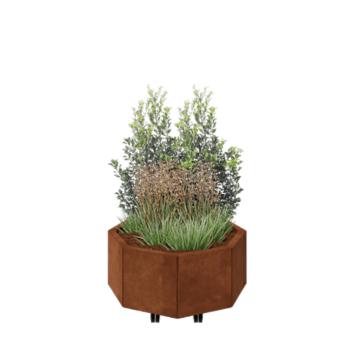 Jardinera de acero corten - Octágono - 72,4 x 72,4 x 30 cm - Con placa inferior - Con ruedas