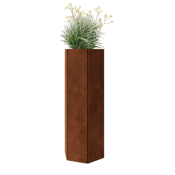 Jardinera de acero corten - Hexágono - 39,3 x 34,6 x 100 cm - Con placa inferior
