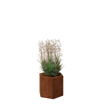 Jardinera de acero corten - Hexágono - 39,3 x 34,6 x 30 cm - Con placa inferior