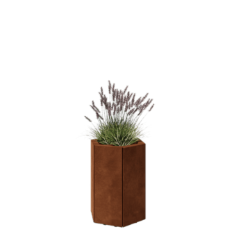 Jardinera de acero corten - Hexágono - 39,3 x 34,6 x 50 cm - Con placa inferior - Con patas