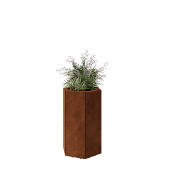 Jardinera de acero corten - Hexágono - 39,3 x 34,6 x 60 cm - Con placa inferior - Con patas