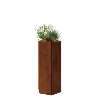 Jardinera de acero corten - Hexágono - 39,3 x 34,6 x 80 cm - Con placa inferior