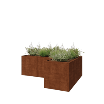 Jardinera de acero corten - Forma de L - 300 x 200 x 100 cm - Con placa inferior