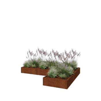 Jardinera de acero corten - Forma de L - 300 x 200 x 30 cm - Con placa inferior