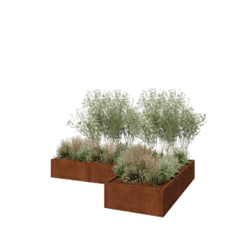 Jardinera de acero corten - Forma de L - 300 x 200 x 40 cm - Con placa inferior