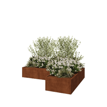 Jardinera de acero corten - Forma de L - 300 x 200 x 50 cm - Con placa inferior
