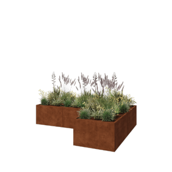 Jardinera de acero corten - Forma de L - 300 x 200 x 60 cm - Con placa inferior