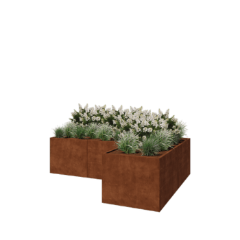 Jardinera de acero corten - Forma de L - 300 x 200 x 80 cm - Sin placa inferior