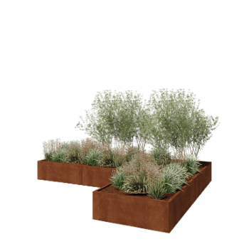 Jardinera de acero corten - Forma de L - 360 x 240 x 40 cm - Sin placa inferior