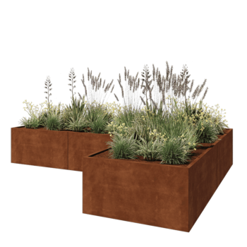 Jardinera de acero corten - Forma de L - 360 x 240 x 60 cm - Sin placa inferior