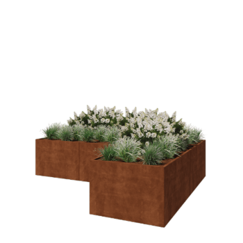 Jardinera de acero corten - Forma de L - 360 x 240 x 80 cm - Con placa inferior