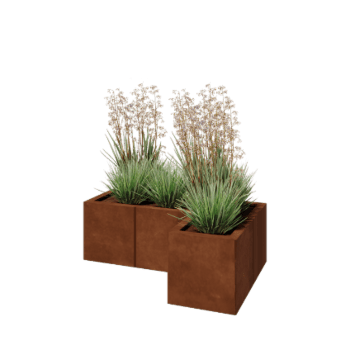 Jardinera de acero corten - Forma de L - 90 x 60 x 30 cm - Con placa inferior