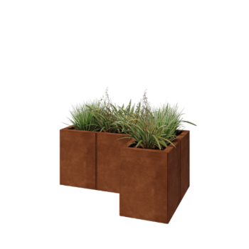 Jardinera de acero corten - Forma de L - 90 x 60 x 40 cm - Con placa inferior