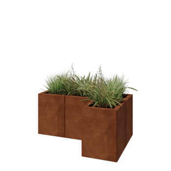 Jardinera de acero corten - Forma de L - 90 x 60 x 40 cm - Sin placa inferior