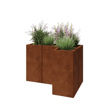 Jardinera de acero corten - Forma de L - 90 x 60 x 60 cm - Con placa inferior