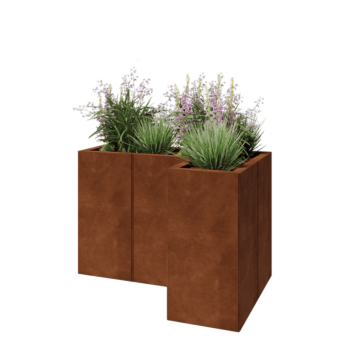 Jardinera de acero corten - Forma de L - 90 x 60 x 60 cm - Sin placa inferior