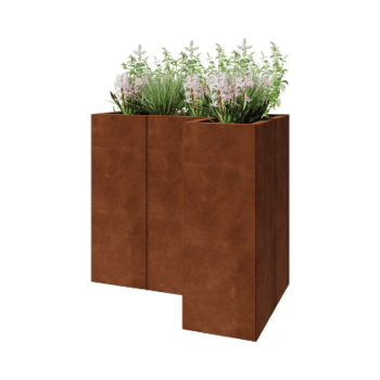 Jardinera de acero corten - Forma de L - 90 x 60 x 80 cm - Con placa inferior