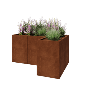 Jardinera de acero corten - Forma de L - 120 x 80 x 60 cm - Sin placa inferior