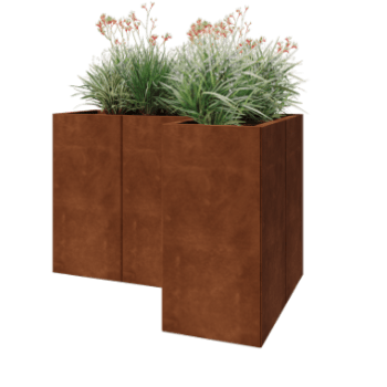 Jardinera de acero corten - Forma de L - 120 x 80 x 80 cm - Sin placa inferior
