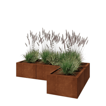 Jardinera de acero corten - Forma de L - 150 x 100 x 30 cm - Con placa inferior