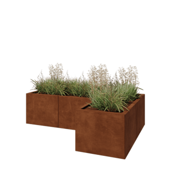 Jardinera de acero corten - Forma de L - 150 x 100 x 40 cm - Con placa inferior