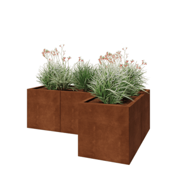 Jardinera de acero corten - Forma de L - 150 x 100 x 50 cm - Con placa inferior