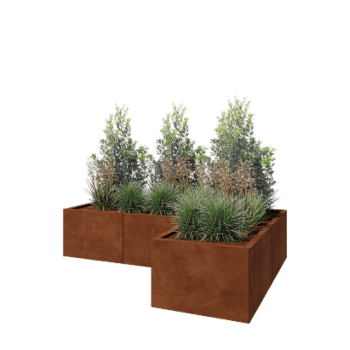 Jardinera de acero corten - Forma de L - 180 x 120 x 40 cm - Con placa inferior