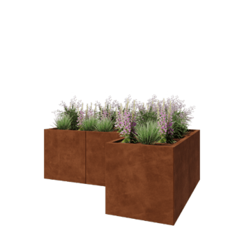Jardinera de acero corten - Forma de L - 180 x 120 x 60 cm - Con placa inferior