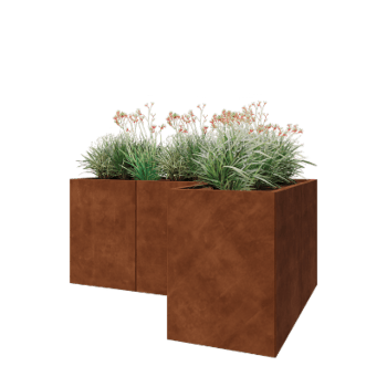 Jardinera de acero corten - Forma de L - 180 x 120 x 80 cm - Con placa inferior