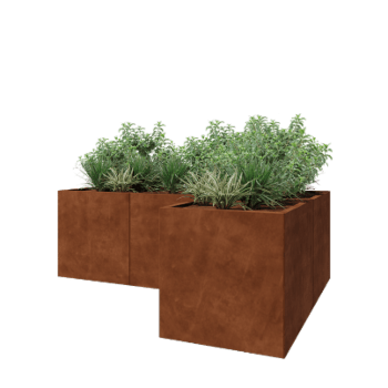 Jardinera de acero corten - Forma de L - 210 x 140 x 70 cm - Con placa inferior
