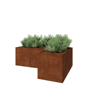 Jardinera de acero corten - Forma de L - 240 x 160 x 80 cm - Con placa inferior