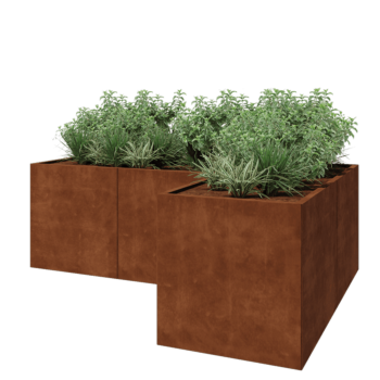 Jardinera de acero corten - Forma de L - 240 x 160 x 80 cm - Sin placa inferior