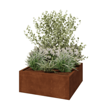 Jardinera de acero corten - Cuadrado - 100 x 100 x 40 cm - Con placa inferior