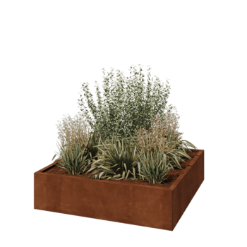 Jardinera de acero corten - Cuadrado - 120 x 120 x 30 cm - Con placa inferior