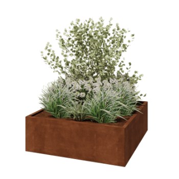 Jardinera de acero corten - Cuadrado - 120 x 120 x 40 cm - Con placa inferior